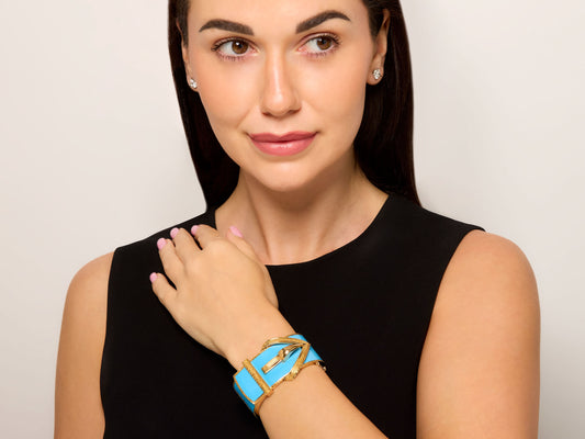 Antique-style Enamel Buckle Bangle Bracelet in 18K and 14K Gold