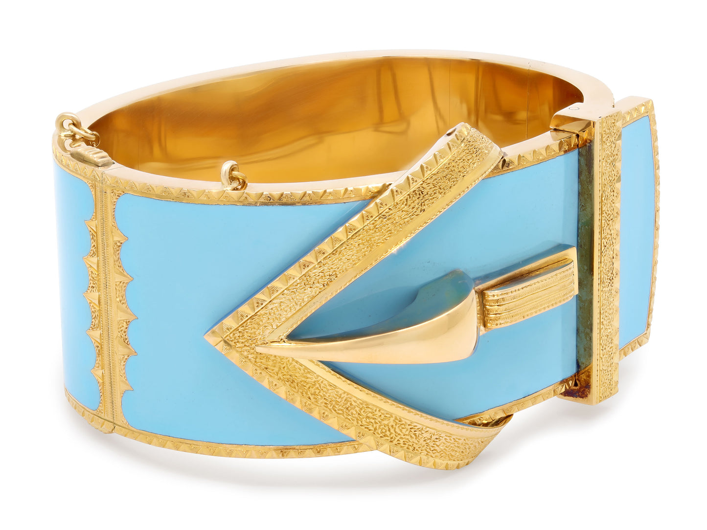Antique-style Enamel Buckle Bangle Bracelet in 18K and 14K Gold