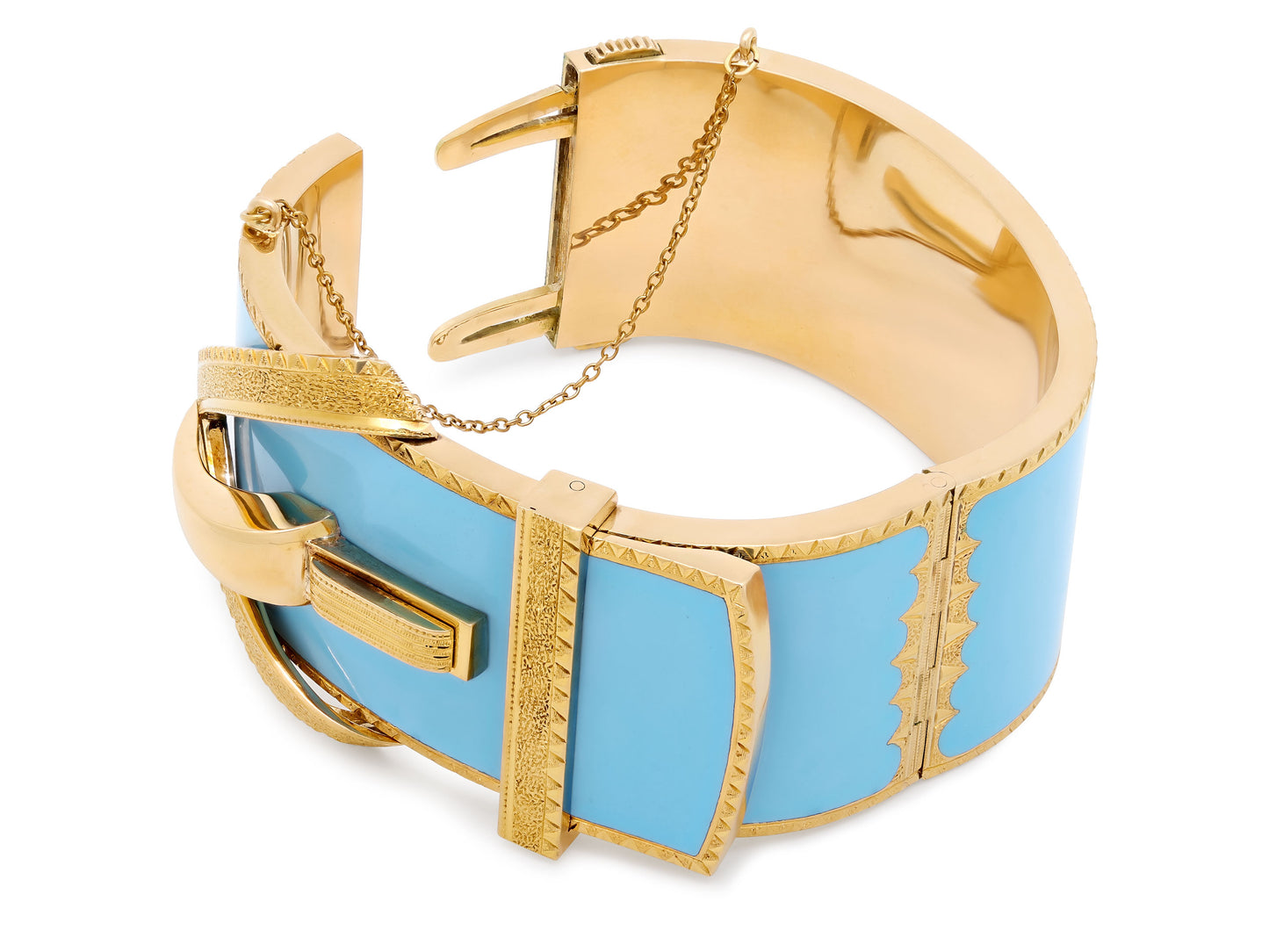 Antique-style Enamel Buckle Bangle Bracelet in 18K and 14K Gold