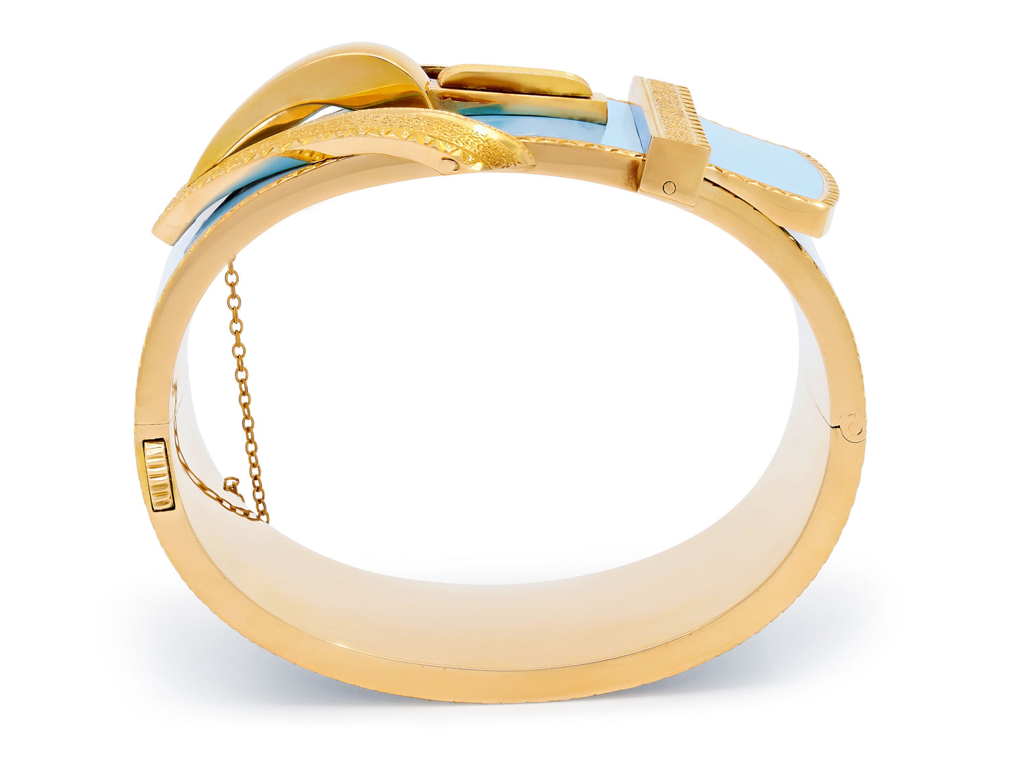 Antique-style Enamel Buckle Bangle Bracelet in 18K and 14K Gold