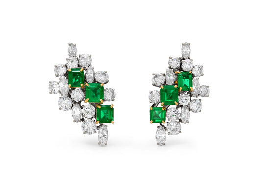 Boucheron Paris Emerald and Diamond Cluster Earrings in 18K Gold
