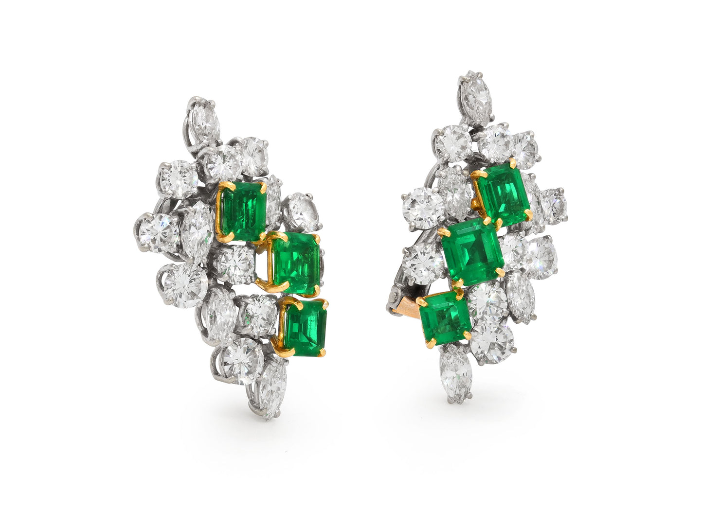 Boucheron Paris Emerald and Diamond Cluster Earrings in 18K Gold