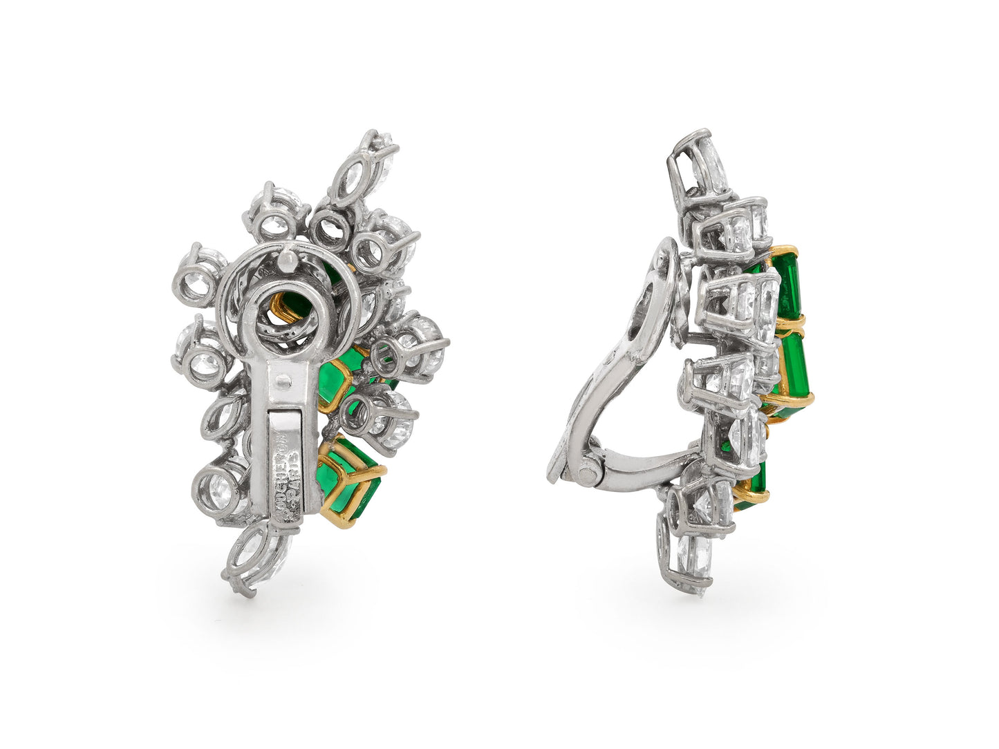 Boucheron Paris Emerald and Diamond Cluster Earrings in 18K Gold