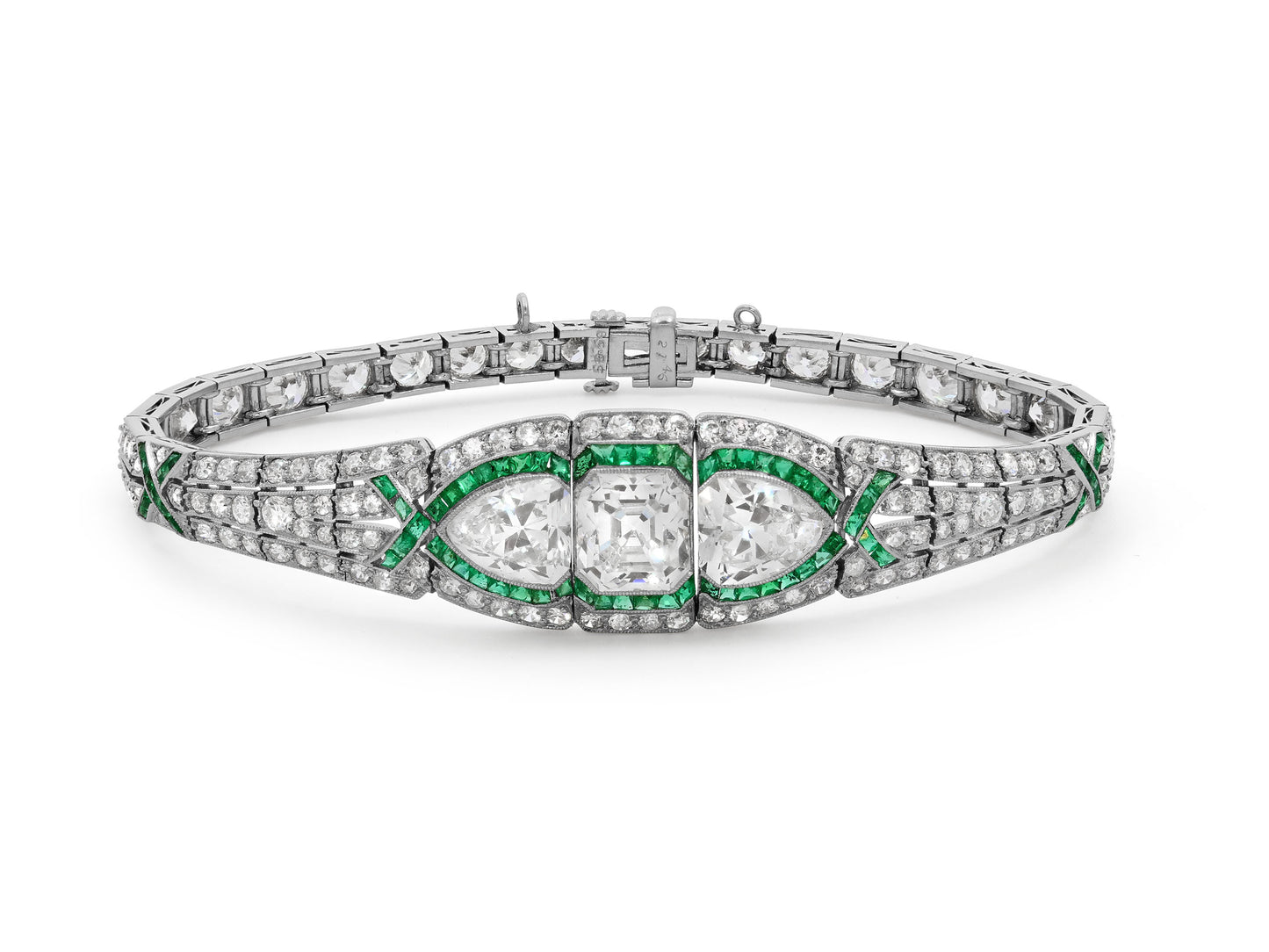 Art Deco Diamond and Emerald Bracelet in Platinum