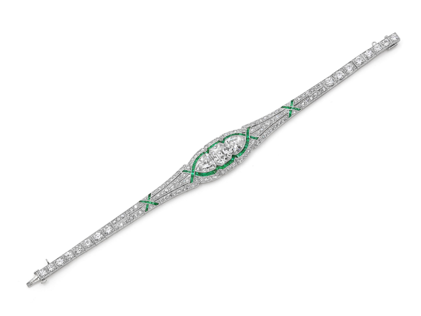 Art Deco Diamond and Emerald Bracelet in Platinum