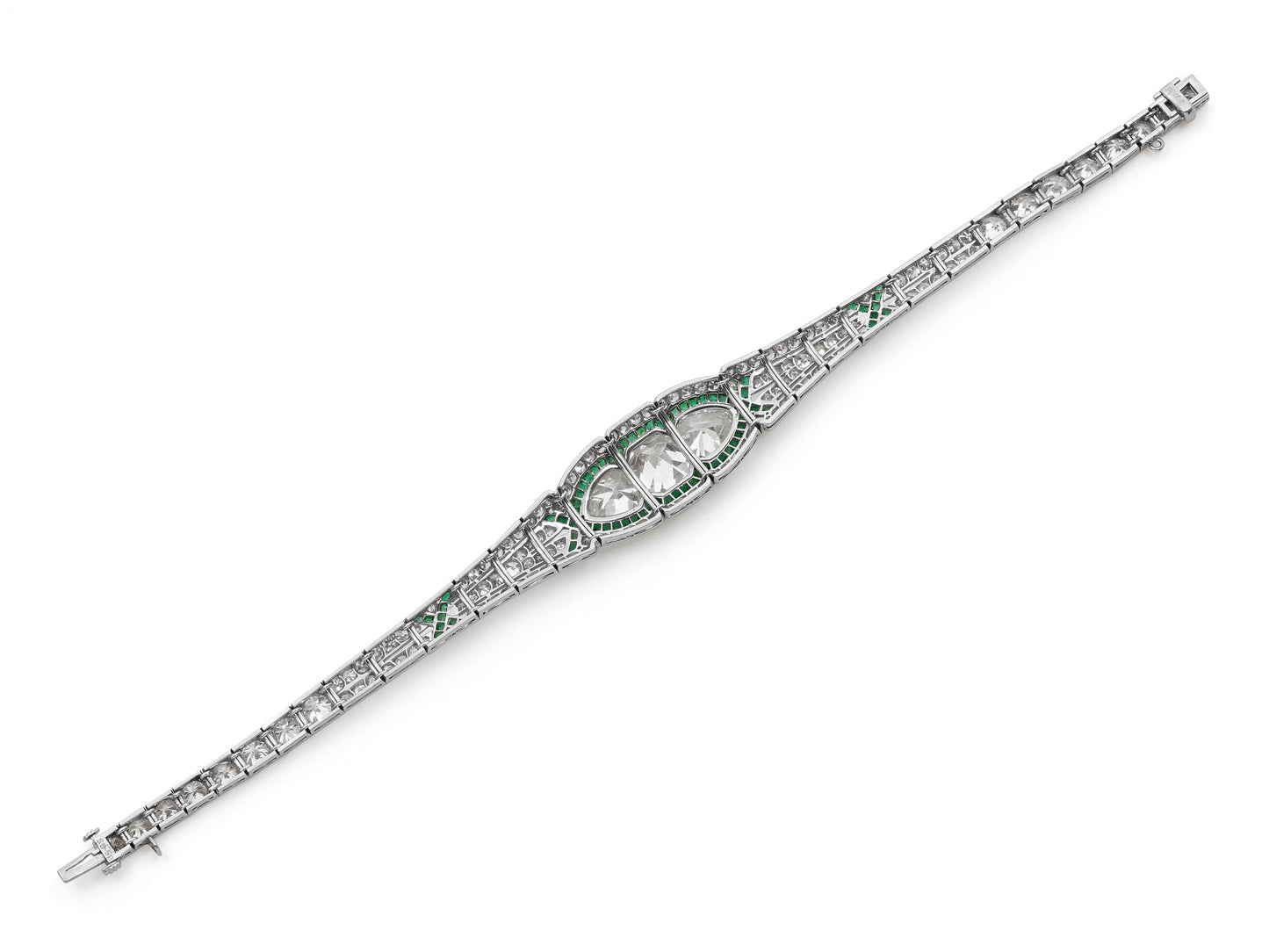 Art Deco Diamond and Emerald Bracelet in Platinum