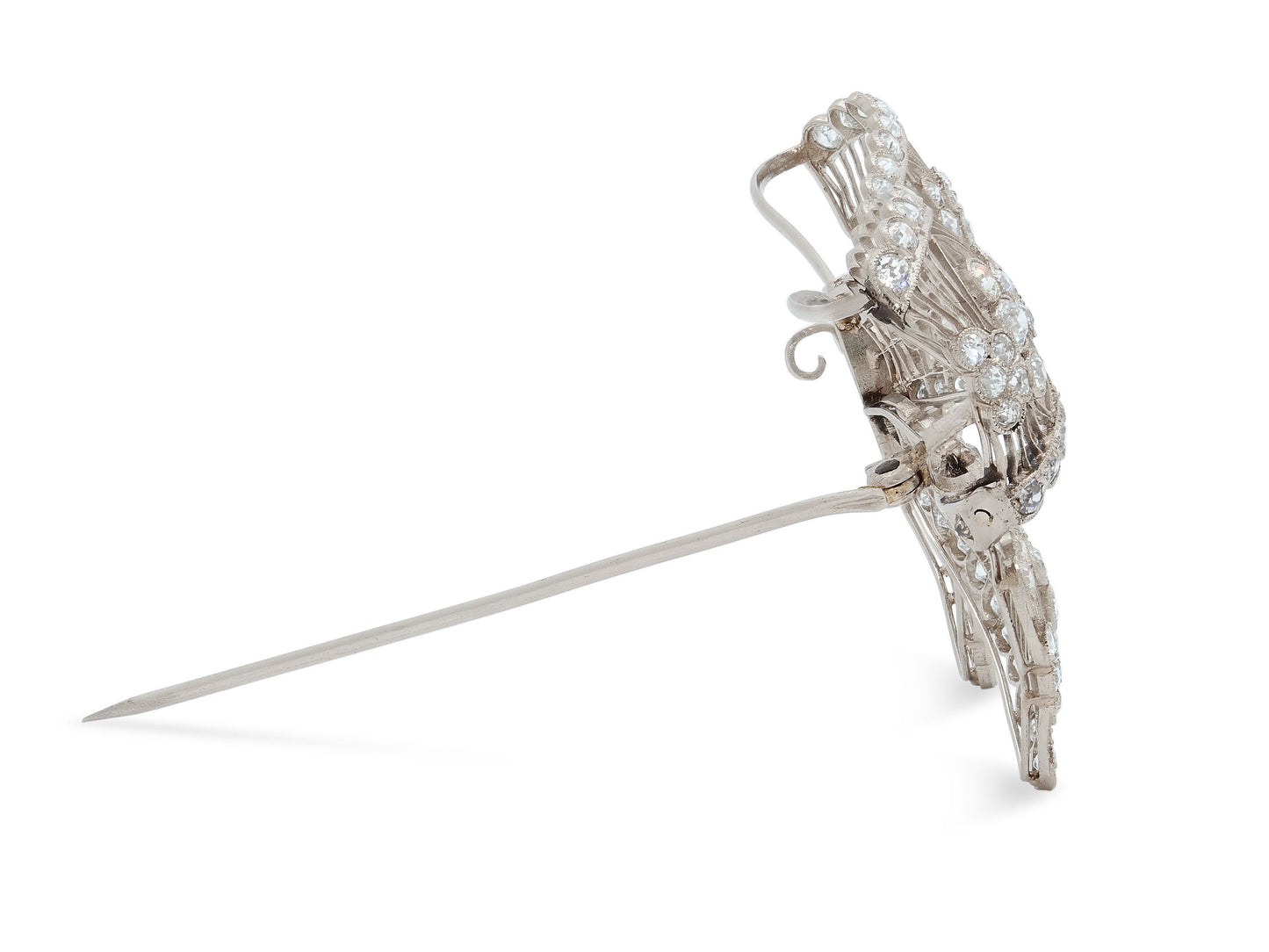 Antique Belle Époque Diamond Filigree Bow Brooch in Platinum