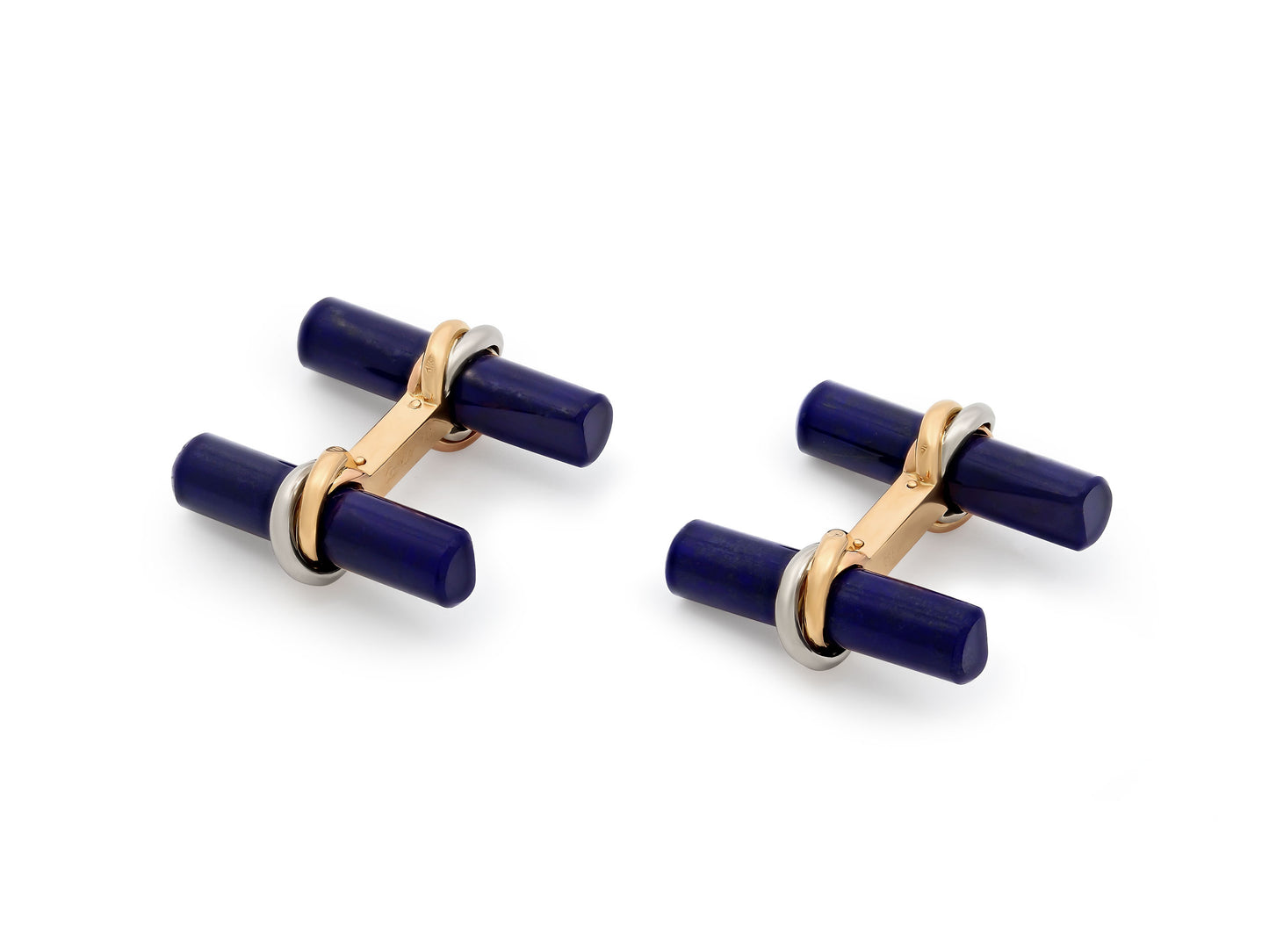 Cartier 'Trinity' Onyx and Lapis Baton Cufflinks in 18K Gold