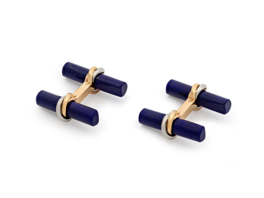 Cartier 'Trinity' Onyx and Lapis Baton Cufflinks in 18K Gold