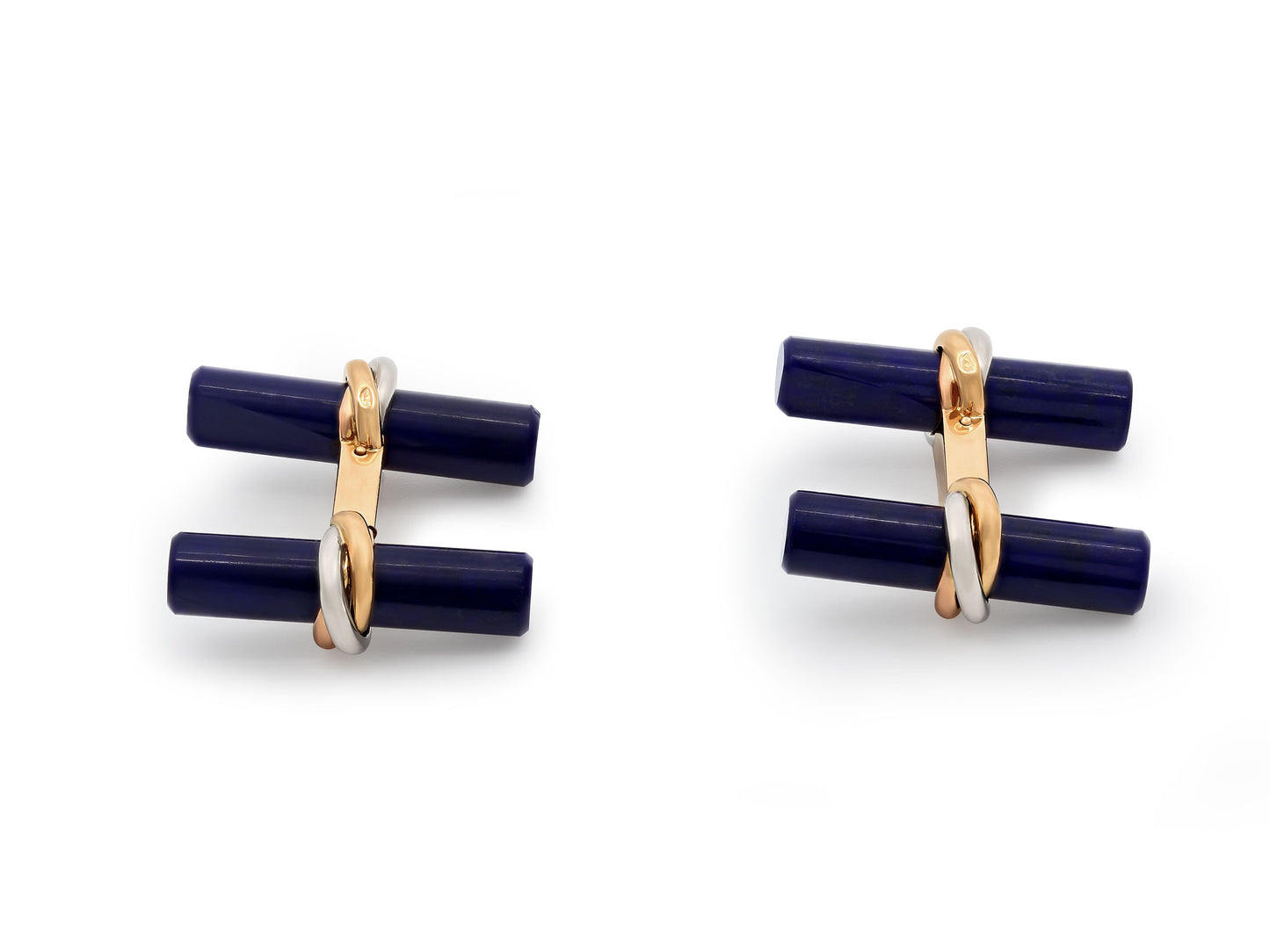 Cartier 'Trinity' Onyx and Lapis Baton Cufflinks in 18K Gold