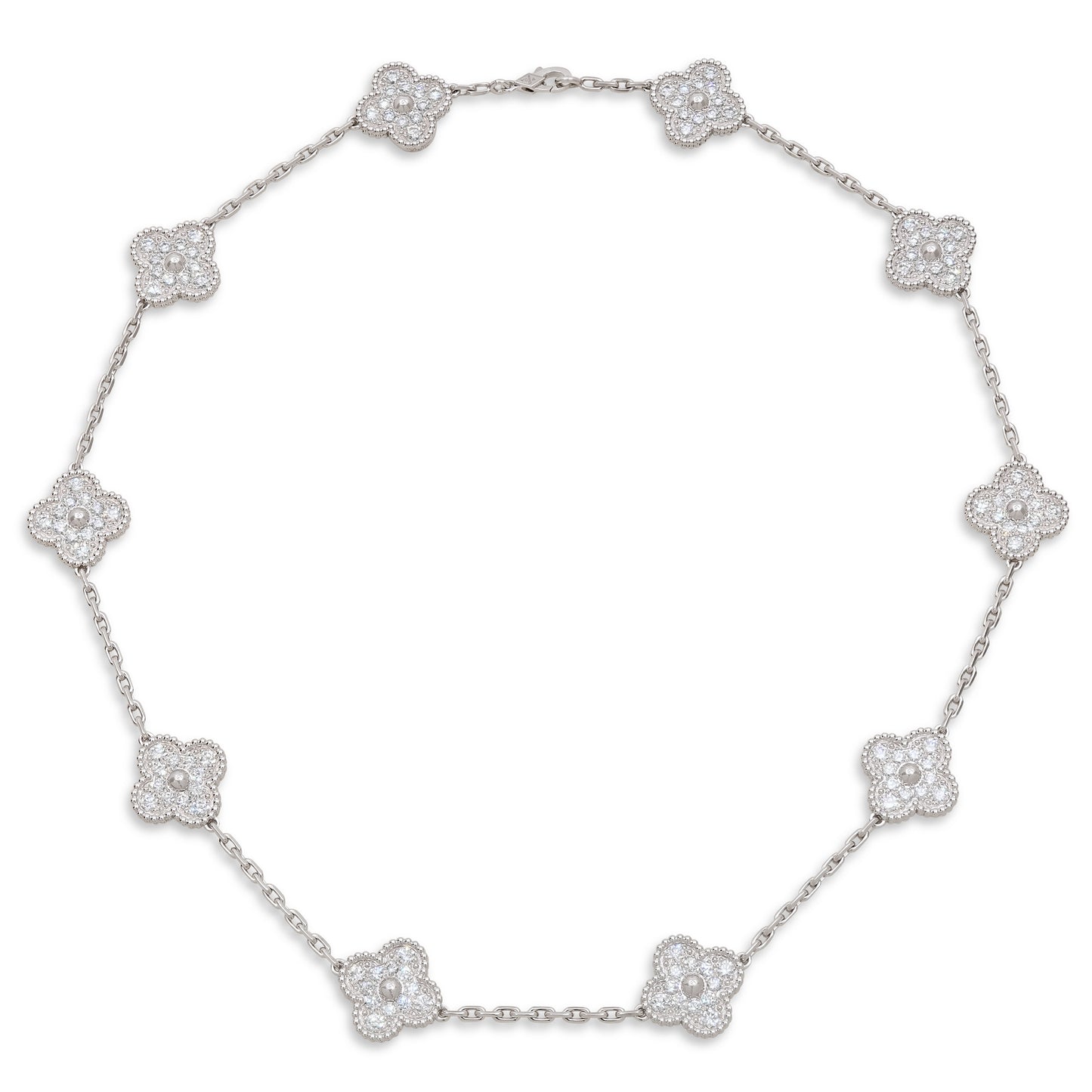 Van Cleef & Arpels 'Vintage Alhambra' Diamond Necklace, 10 Motifs, in 18K White Gold