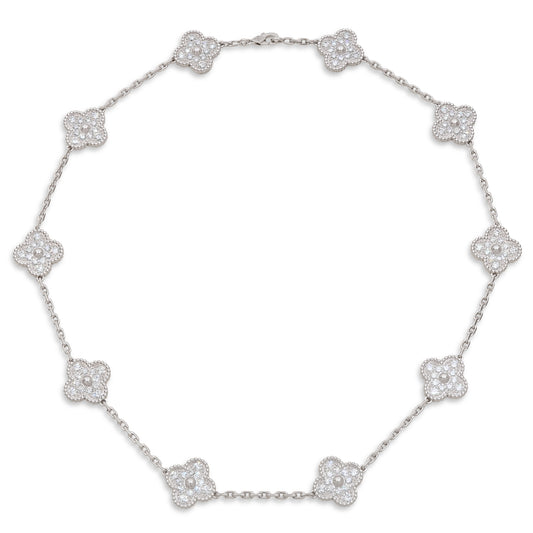 Van Cleef & Arpels 'Vintage Alhambra' Diamond Necklace, 10 Motifs, in 18K White Gold