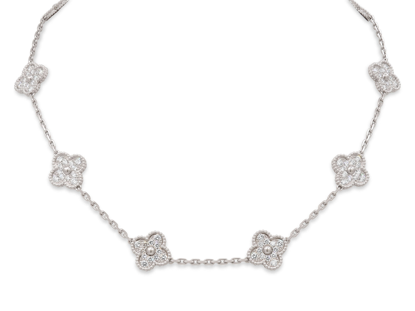 Van Cleef & Arpels 'Vintage Alhambra' Diamond Necklace, 10 Motifs, in 18K White Gold
