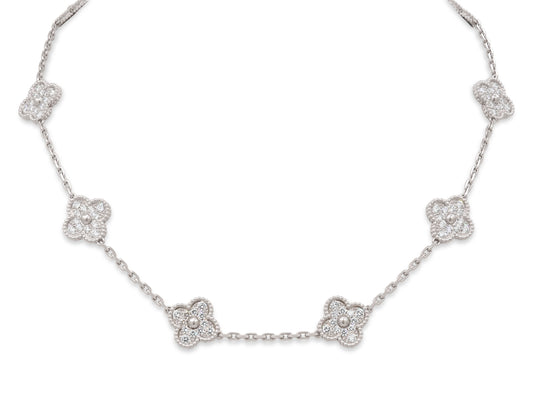Van Cleef & Arpels 'Vintage Alhambra' Diamond Necklace, 10 Motifs, in 18K White Gold