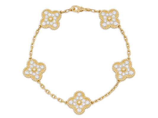 Van Cleef & Arpels 'Vintage Alhambra' Diamond Bracelet, 5 Motifs, in 18K Gold