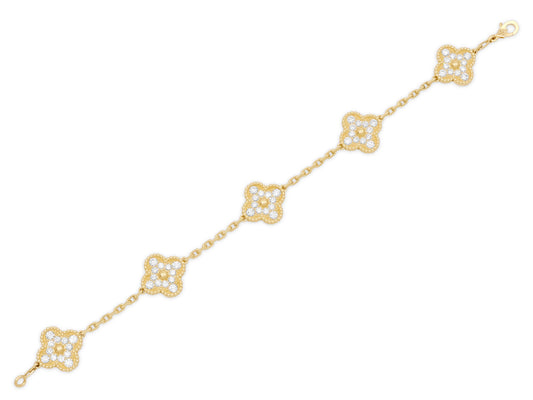 Van Cleef & Arpels 'Vintage Alhambra' Diamond Bracelet, 5 Motifs, in 18K Gold