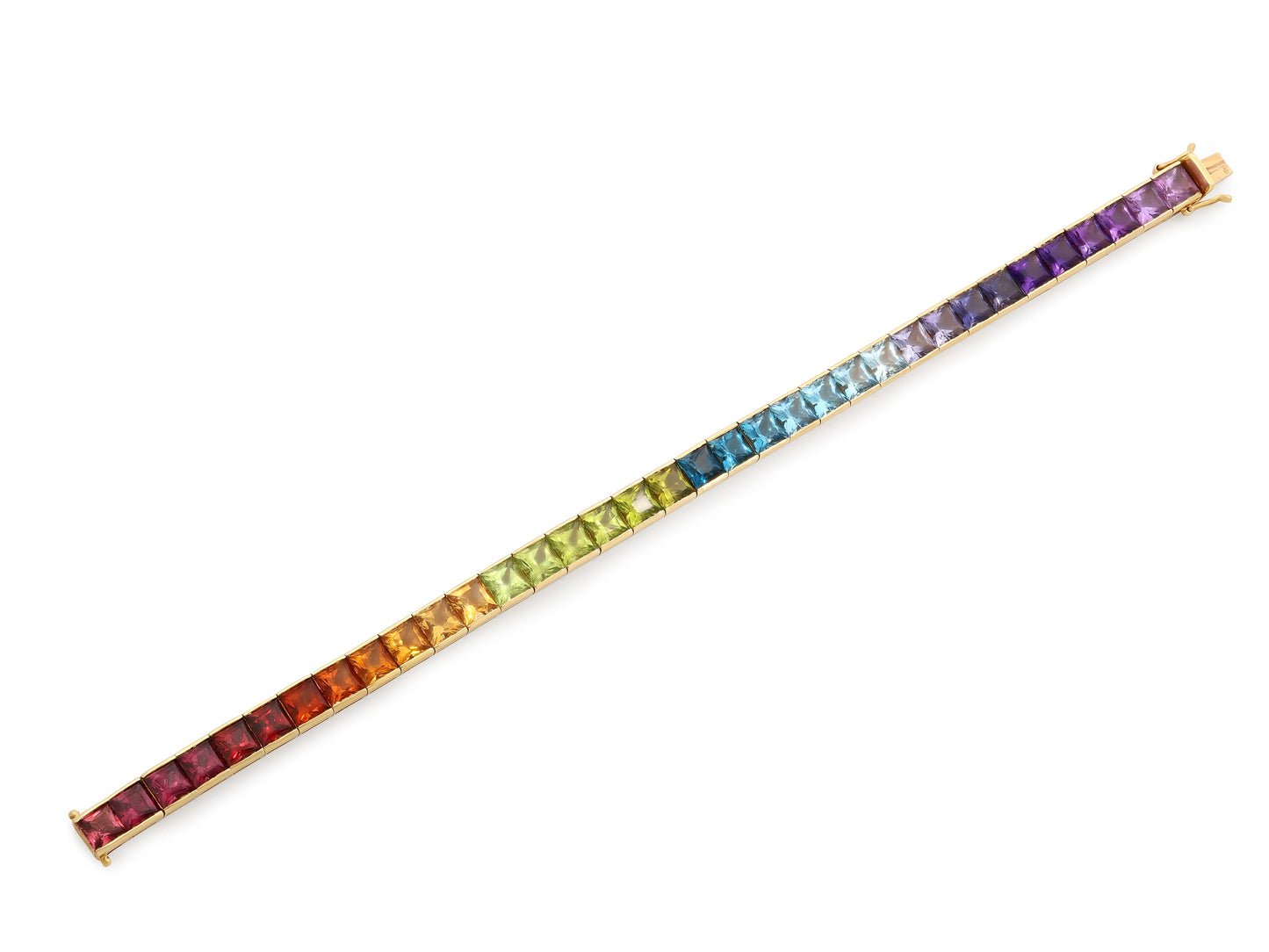 Rainbow Gemstone Line Bracelet in 18K Gold