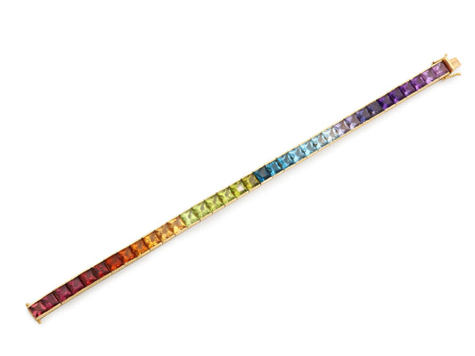 Rainbow Gemstone Line Bracelet in 18K Gold