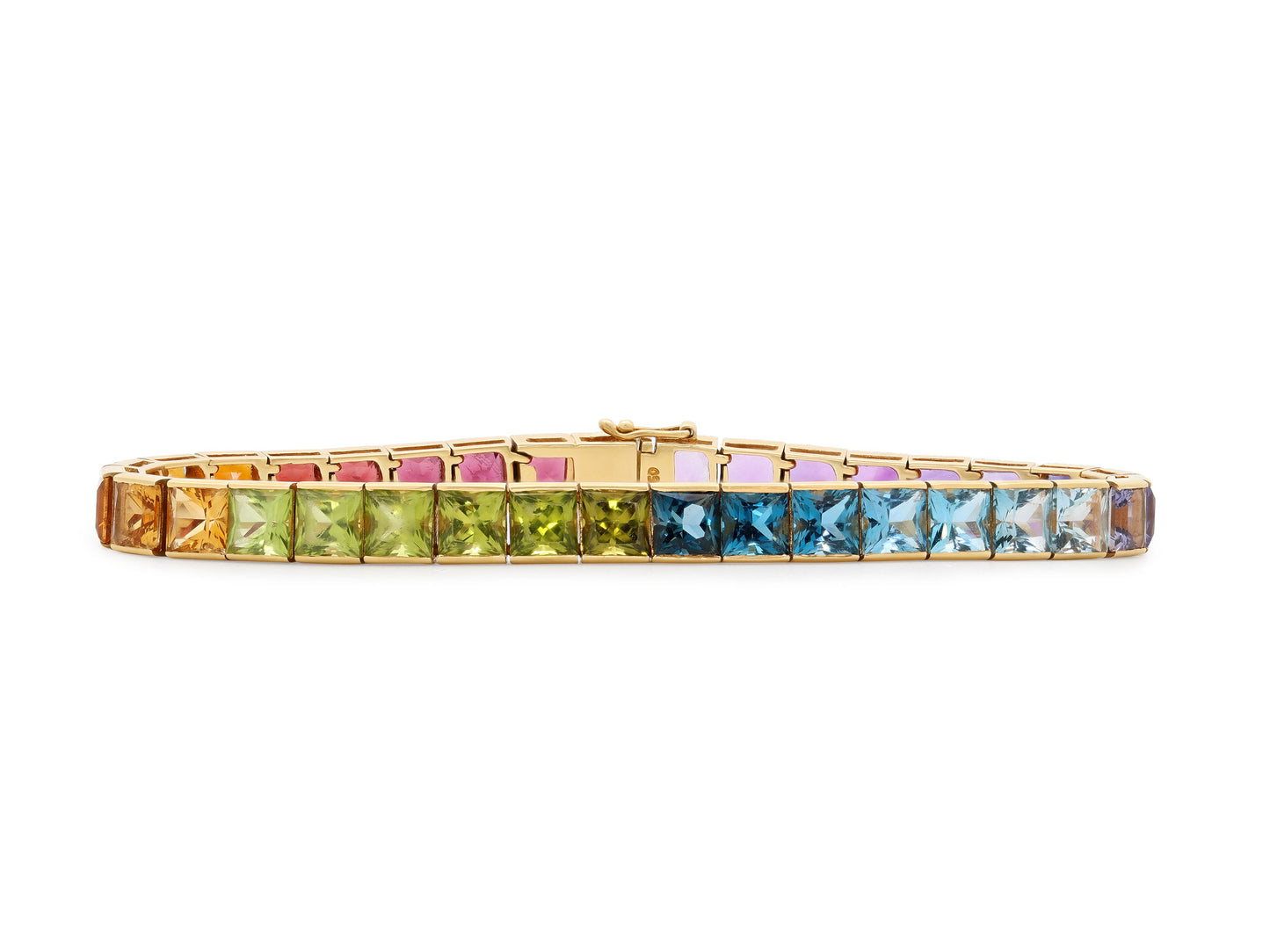 Rainbow Gemstone Line Bracelet in 18K Gold