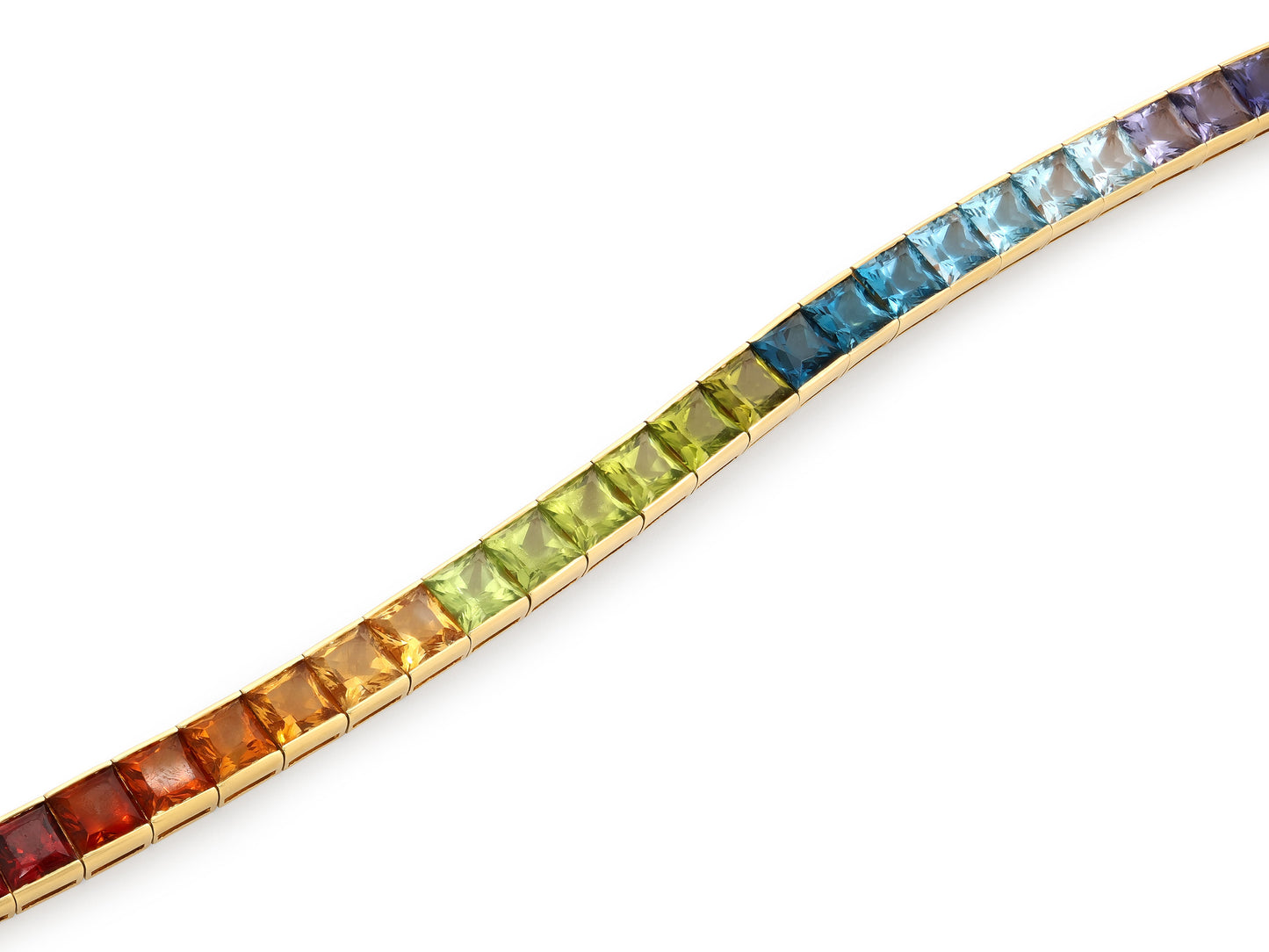 Rainbow Gemstone Line Bracelet in 18K Gold