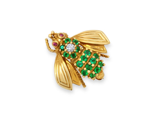 Tiffany & Co. Emerald and Diamond Bee Brooch in 18K Gold