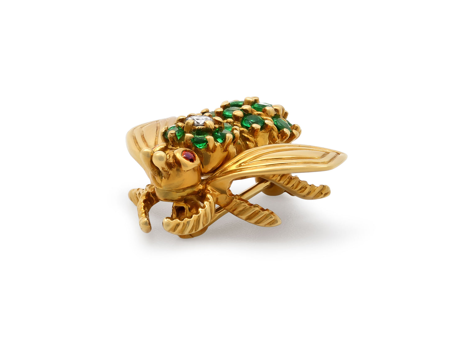 Tiffany & Co. Emerald and Diamond Bee Brooch in 18K Gold