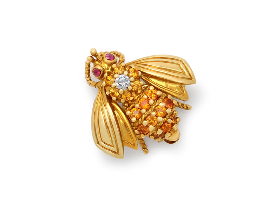 Tiffany & Co. Orange Sapphire and Diamond Bee Brooch in 18K Gold