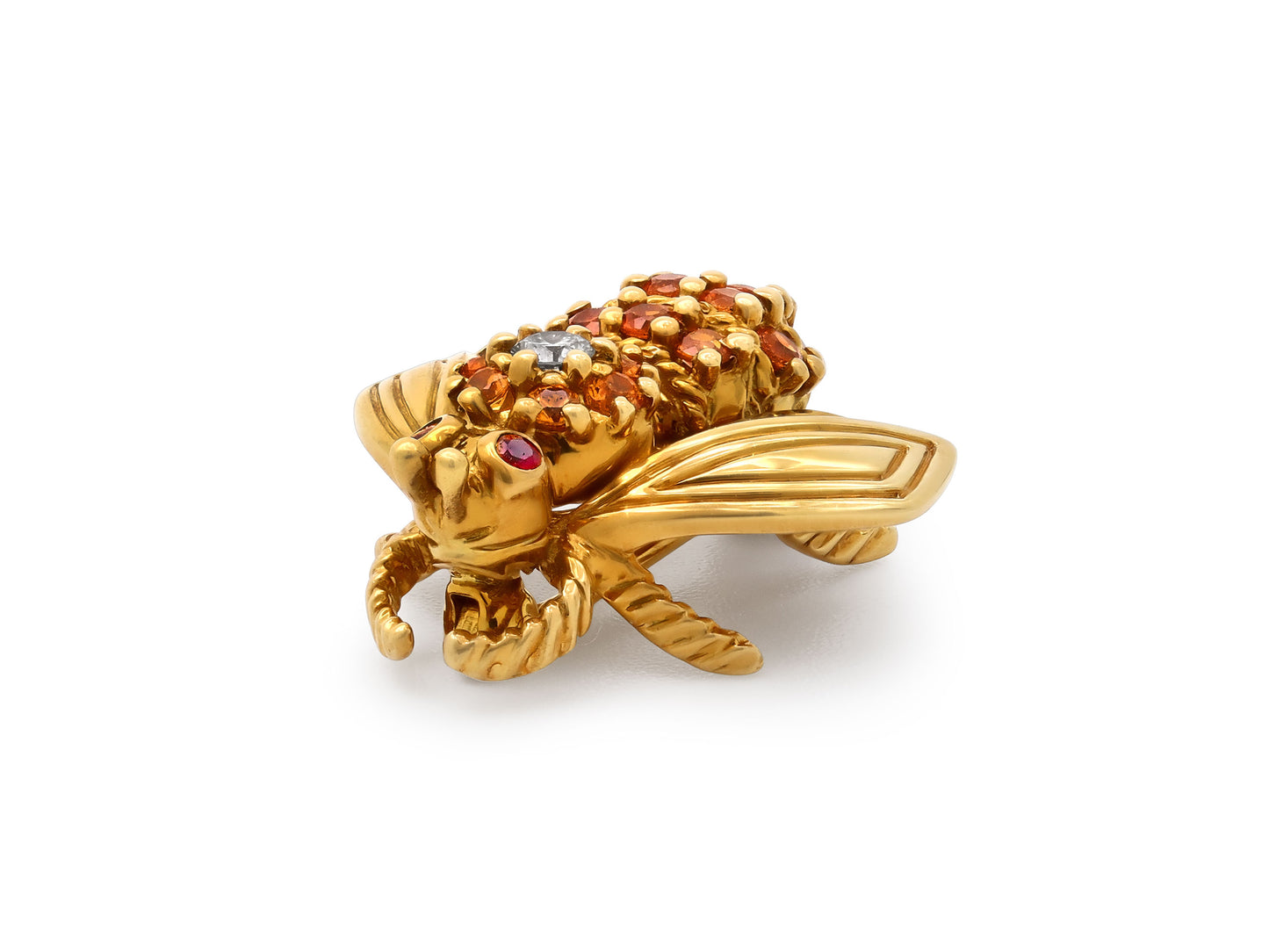 Tiffany & Co. Orange Sapphire and Diamond Bee Brooch in 18K Gold