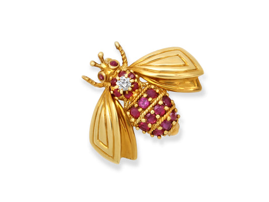 Tiffany & Co. Ruby and Diamond Bee Brooch in 18K Gold