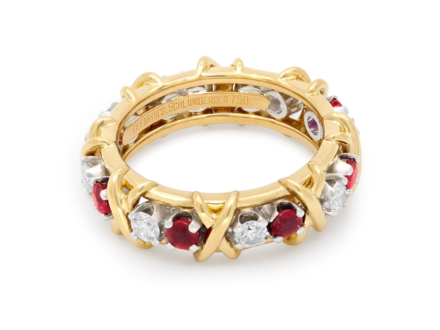 Tiffany & Co. Schlumberger 'Sixteen Stone' Diamond and Ruby Ring in 18K Gold and Platinum