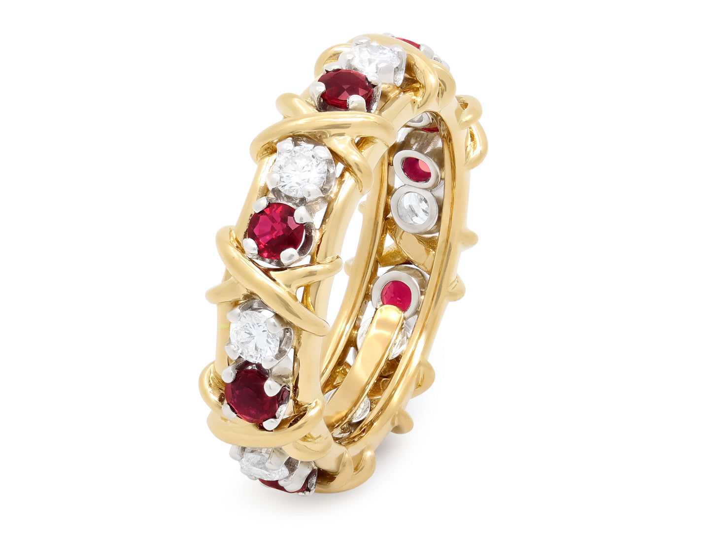 Tiffany & Co. Schlumberger 'Sixteen Stone' Diamond and Ruby Ring in 18K Gold and Platinum