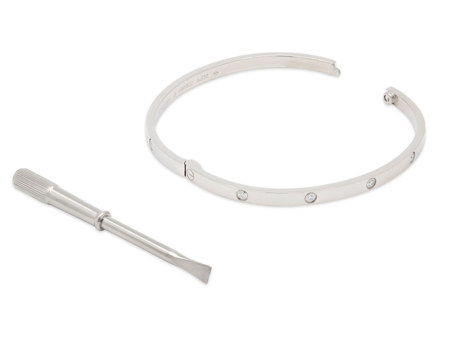 Cartier 'Love' Diamond Bracelet in 18K White Gold, Small Model, Size 18