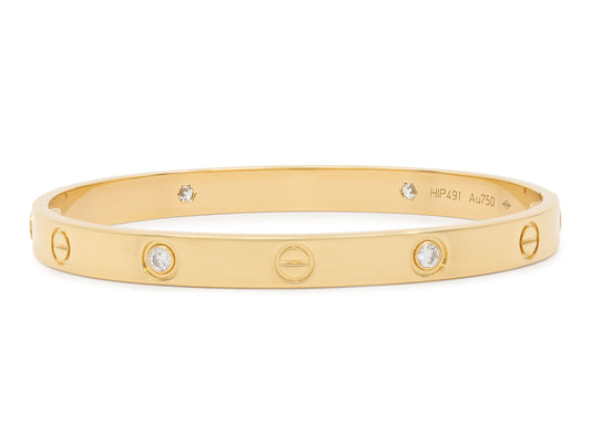 Cartier Diamond 'Love' Bracelet in 18K Gold, 4 diamonds, Classic Model, Size 18