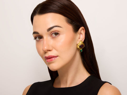 Elizabeth Gage Rubellite and Green Tourmaline Earrings 18K Gold