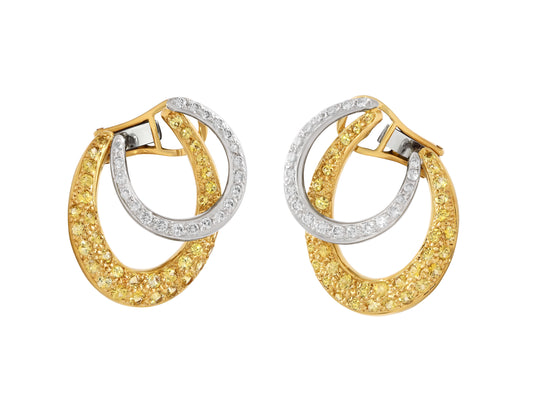 Diamond and Yellow Sapphire Earrings in 18K Gold and Platinum