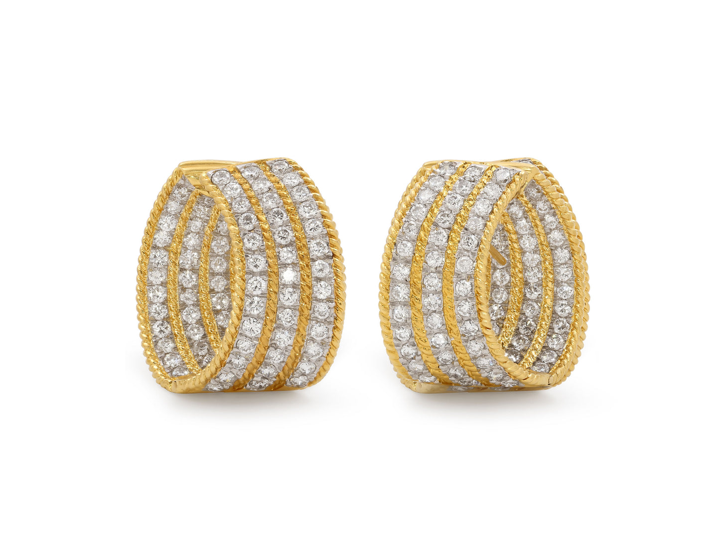 Mid-Century Diamond Hoop Earrings in 18K Gold