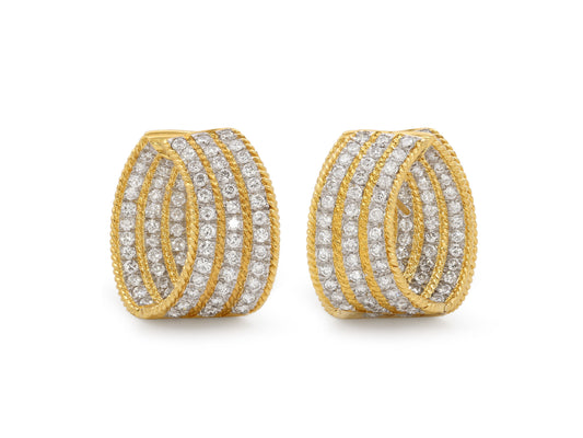 Mid-Century Diamond Hoop Earrings in 18K Gold