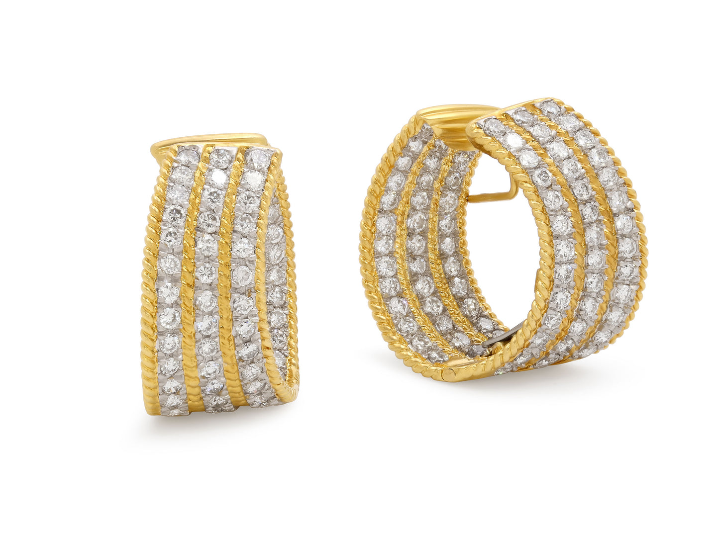 Mid-Century Diamond Hoop Earrings in 18K Gold