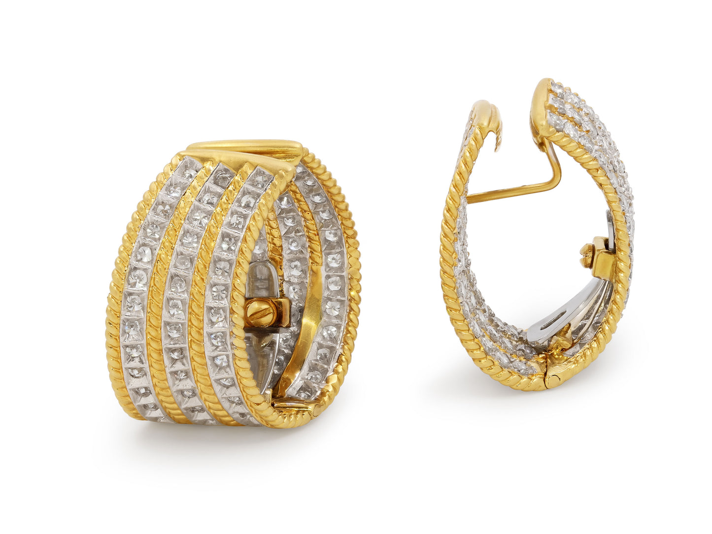 Mid-Century Diamond Hoop Earrings in 18K Gold
