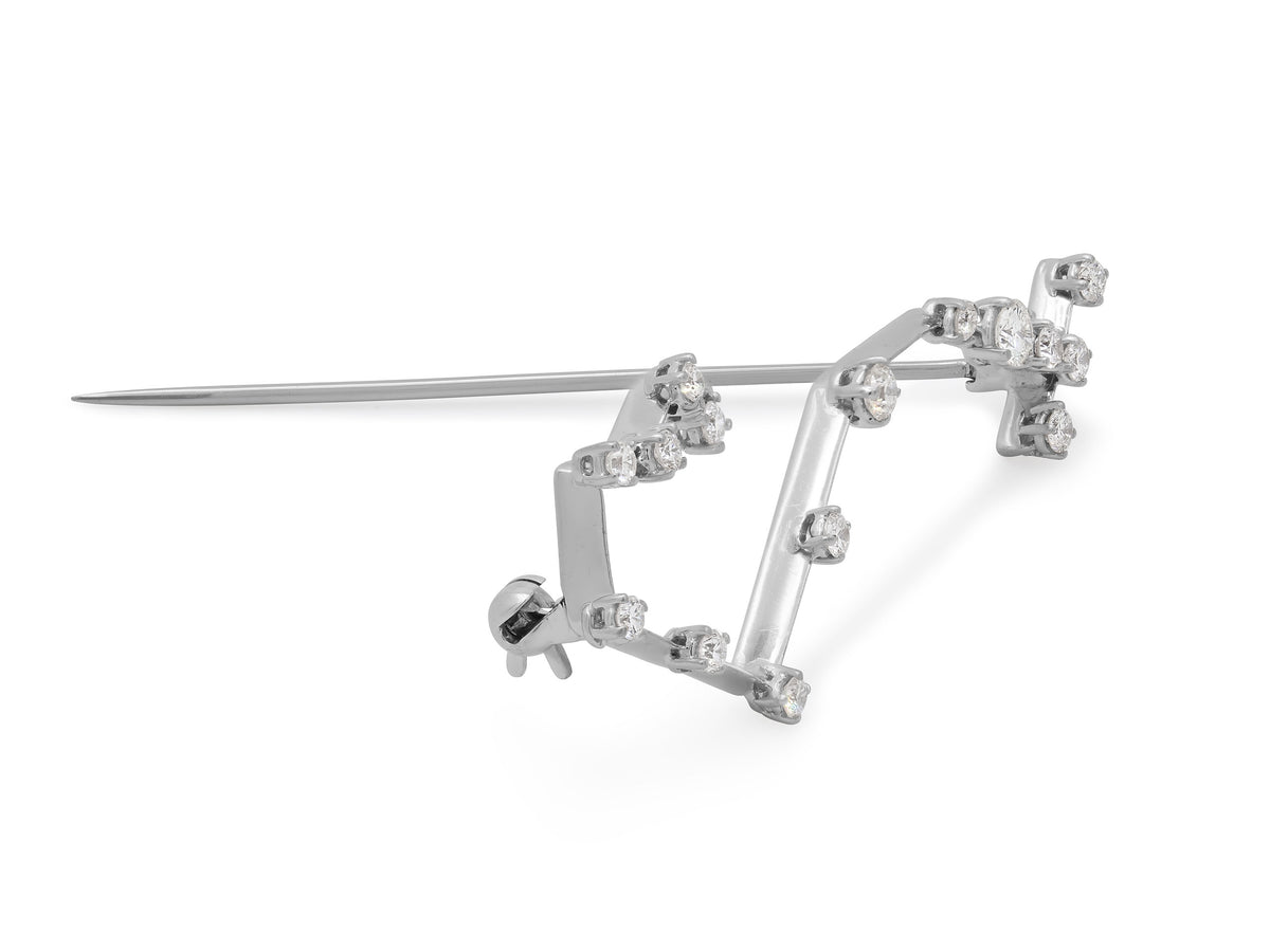 Scorpio Zodiac Diamond Brooch in 18K White Gold