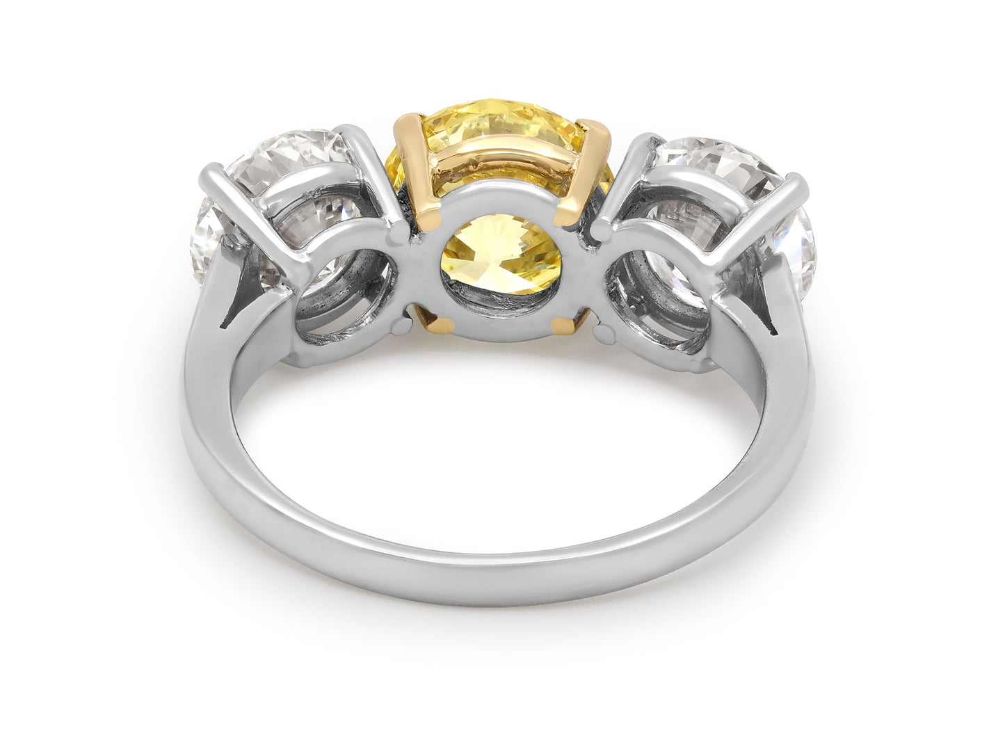 Three Stone Fancy Yellow Diamond Ring, 2.06 carats, in Platinum