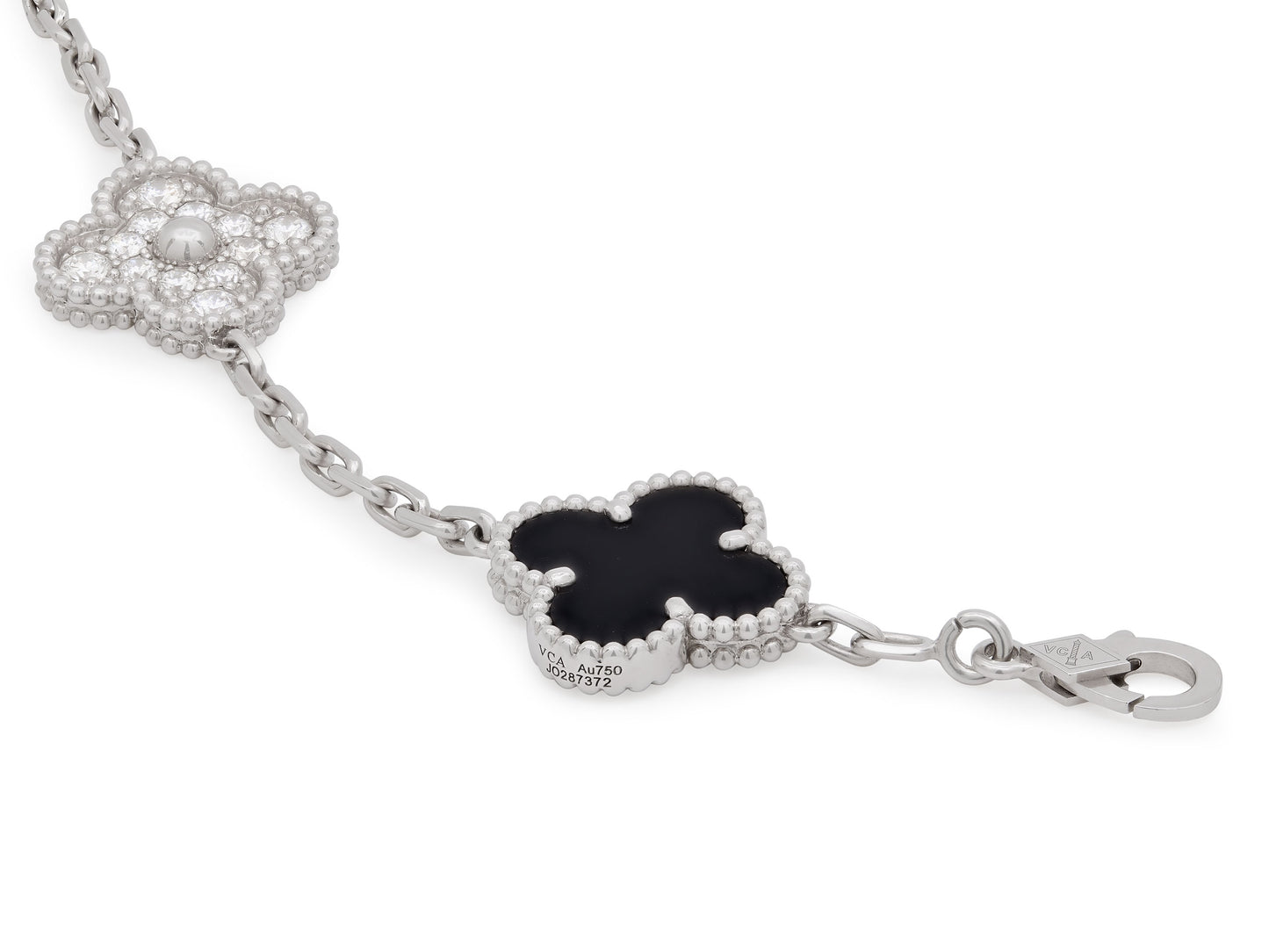 Van Cleef & Arpels 'Vintage Alhambra' Diamond and Onyx Bracelet, 5 Motifs, in 18K White Gold