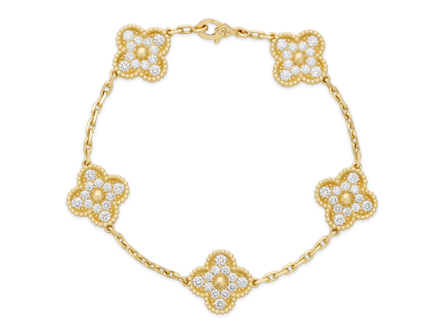 Van Cleef & Arpels 'Vintage Alhambra' Diamond Bracelet, 5 Motifs, in 18K Gold