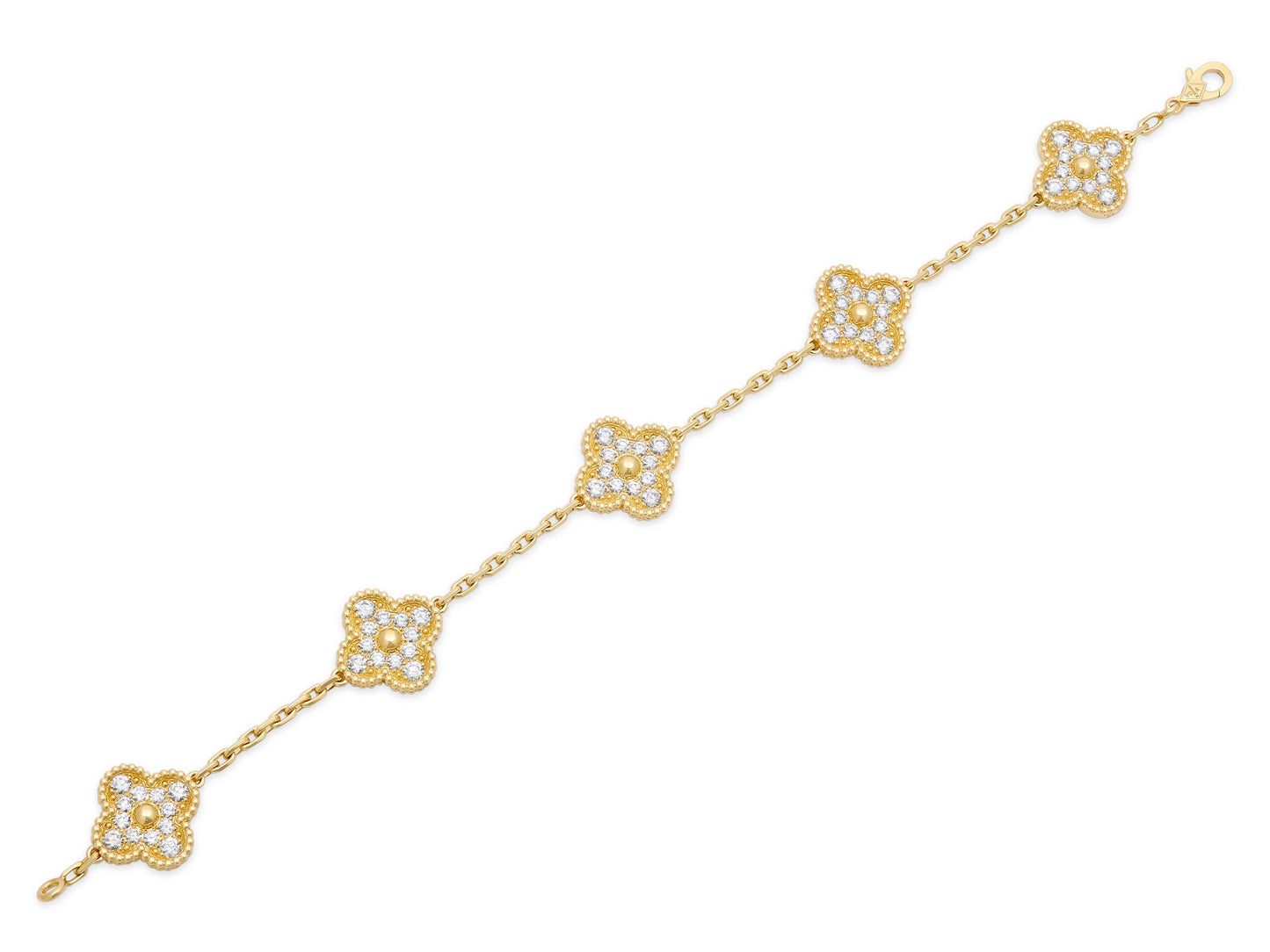 Van Cleef & Arpels 'Vintage Alhambra' Diamond Bracelet, 5 Motifs, in 18K Gold