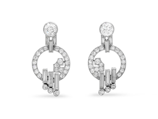 Mid-Century Diamond Earrings in Platinum
