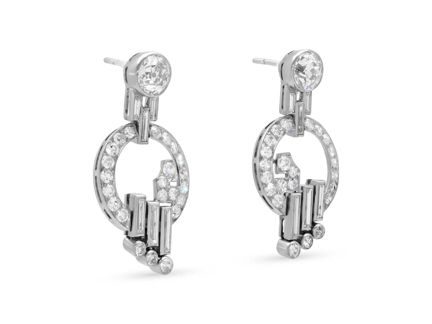 Mid-Century Diamond Earrings in Platinum