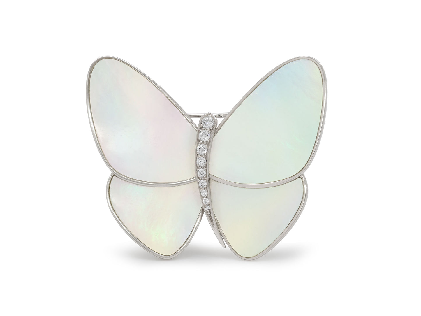 Van Cleef & Arpels Diamond and Mother-of-Pearl Butterfly Brooch in 18K White Gold