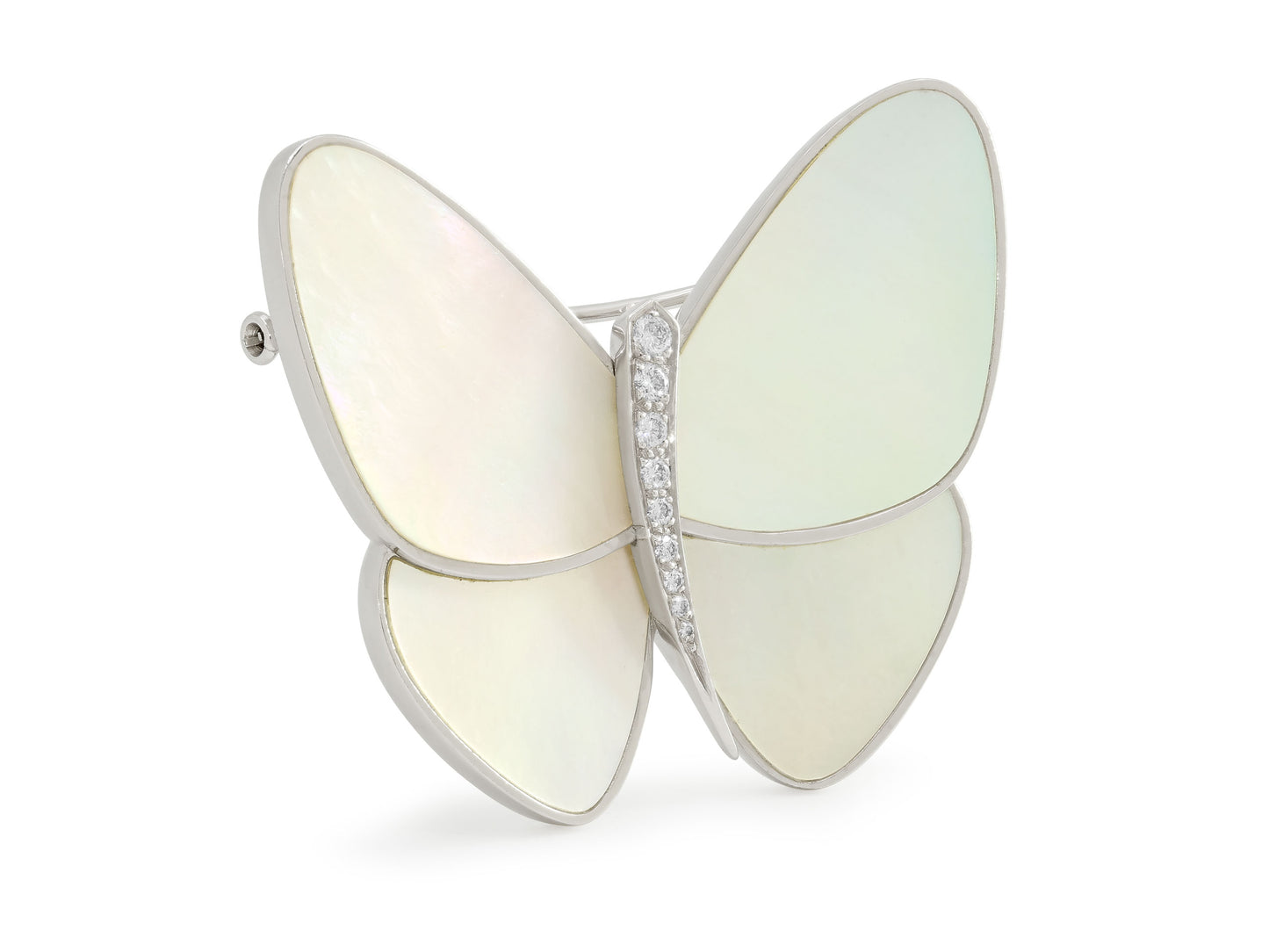 Van Cleef & Arpels Diamond and Mother-of-Pearl Butterfly Brooch in 18K White Gold