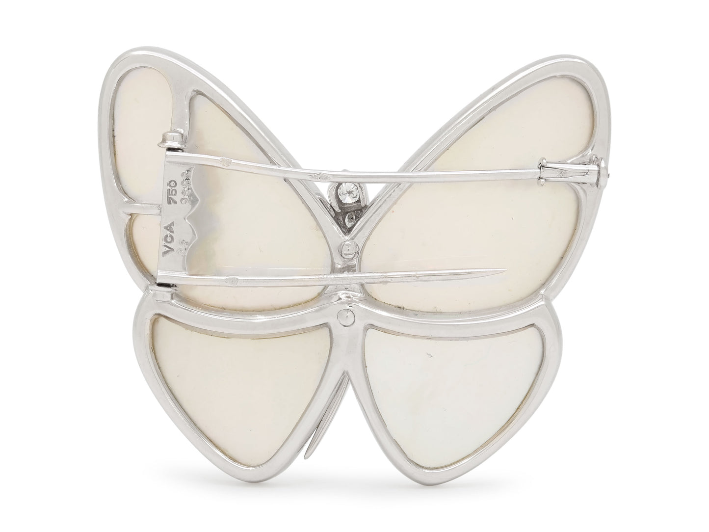 Van Cleef & Arpels Diamond and Mother-of-Pearl Butterfly Brooch in 18K White Gold