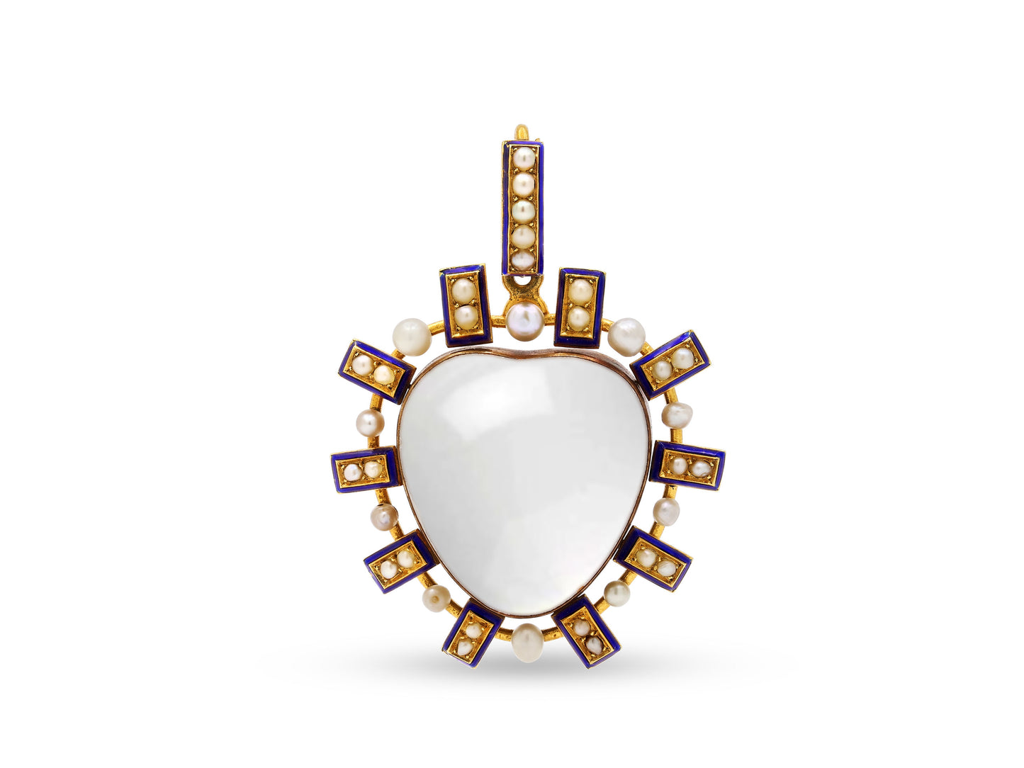 Mid-Century Rock Crystal and Pearl Heart Pendant in 18K Gold